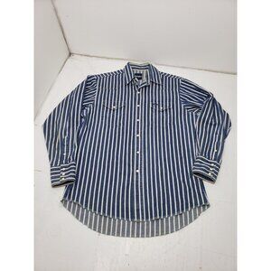 Wrangler Western Long Sleeve Blue & White Collard Front Pocket Pearl Snap